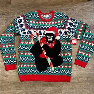 🐬NWT Holiday Time Men's Gorilla Fair Isle  Ugly Christmas Sweater L